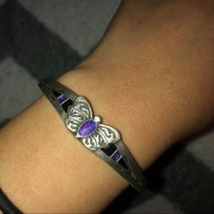 Adjustable Silver Bracelet with Purple Butterfly